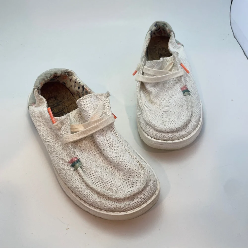 Hey Dude Wendy Boho White Crochet Lightweight Comfort Shoes Womens 6 121410164